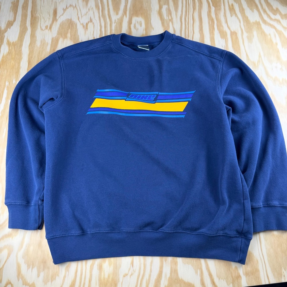Y2K Nike Vintage Graphic Crewneck Sweatshirt Blue yellow Kids XL Mens Medium